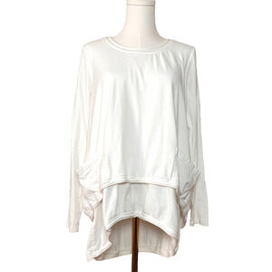 Snapdragon & Twig Cream White Long Sleeve Oversized Layered Top Pockets XS